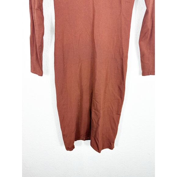 Aritzia Babaton Fame Polo Dress Small Rich Copper Ribbed Long Sleeves Stretch - Picture 9 of 13